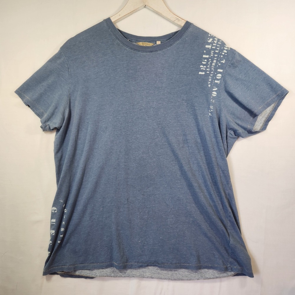 Guess Los Angeles Mens Blue Graphic T-Shirt‎ Est 1981 Faded Vintage Style Large